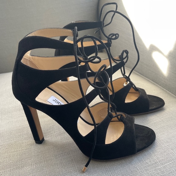 Jimmy Choo Black Suede Lace Up Heels - Picture 1 of 3